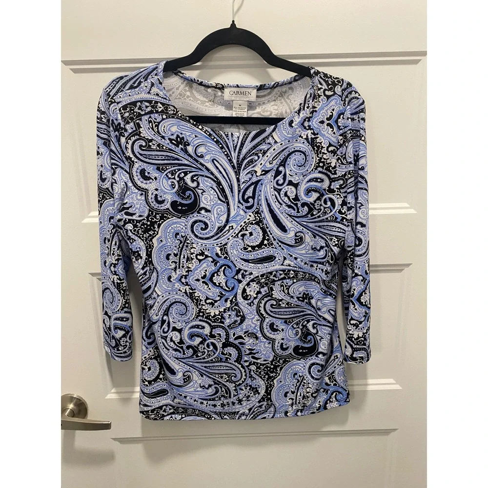 Travel Cruise Womens Blue Paisley 3/4 Sleeve Scoop Neck Top Size
M no wrinkles - Picture 2 of 7